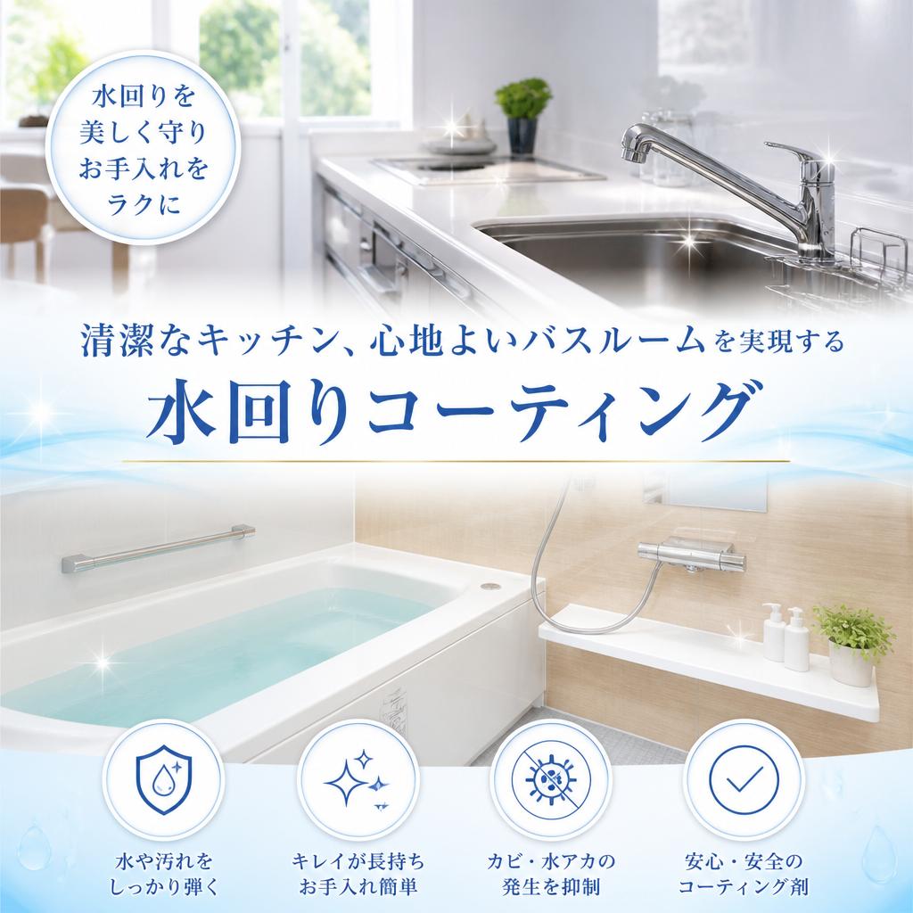 清潔なキッチン、心地よいバスルームを実現する水回りコーティング