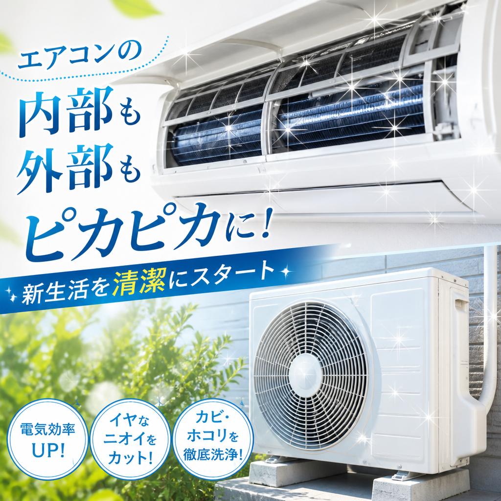 エアコンの内部も外部もピカピカに！新生活を清潔にスタート